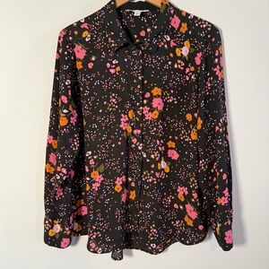 POPSUGAR Vibrant Floral Sheer Blouse, Size XL